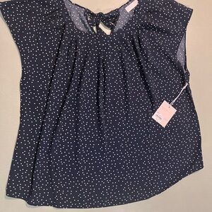 LC Lauren Conrad Navy and White Polka Dot Top
